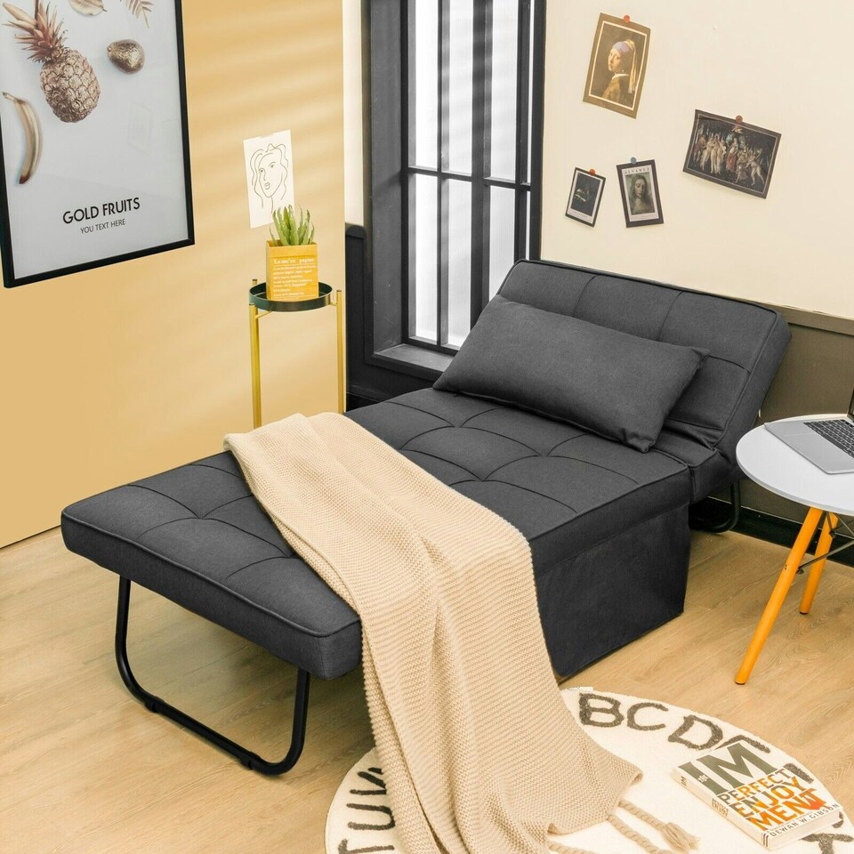 image 1 of COSTWAY 4-in-1 Convertible Sofa Bed Folding Couch Lounger Grey