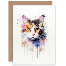 Calico Watercolour Pet Portrait Cat Lover Blank Just to Say Card