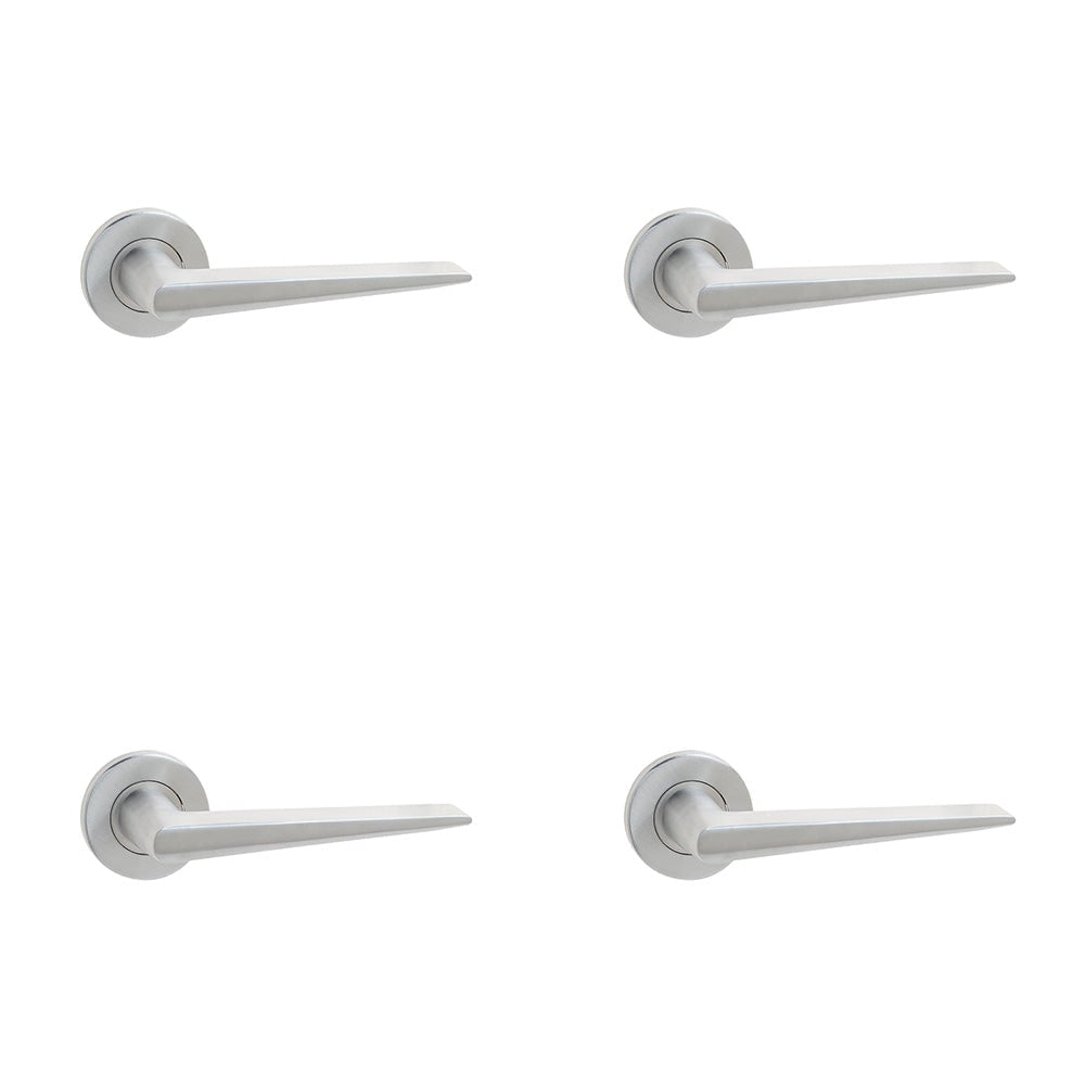 4 PACK Premium Grade 304 Satin Stainless Steel Door Handle on Rose - Interior Handle