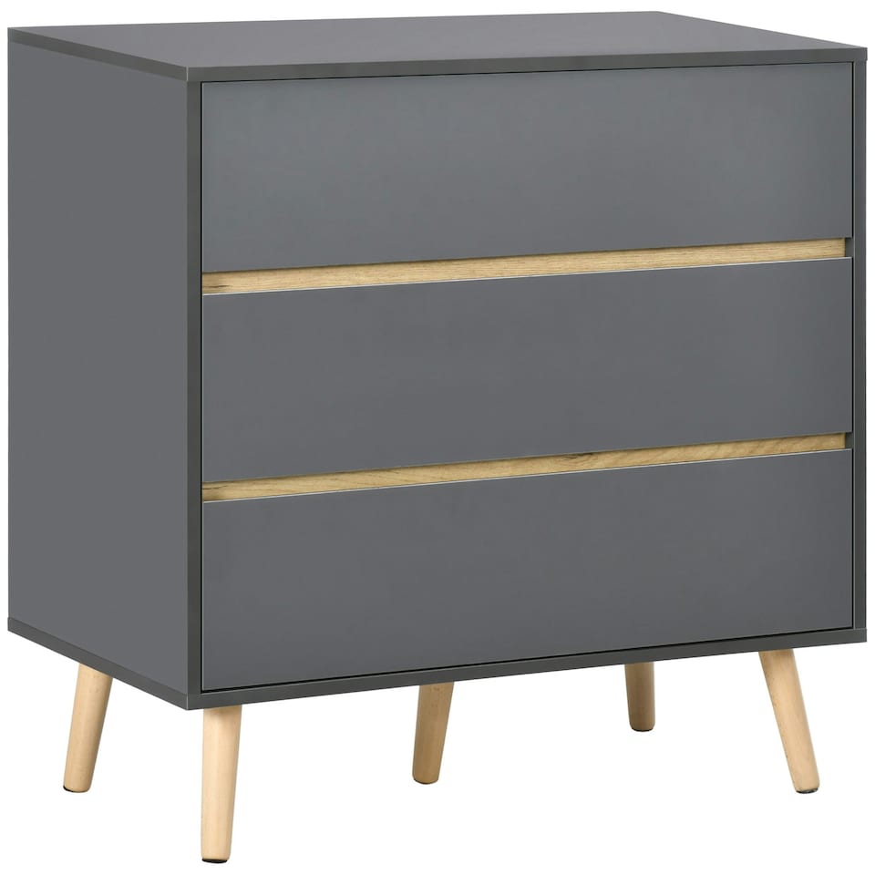 image 1 of HOMCOM Chest of Drawers, 3 Drawer Storage Cabinet Organiser Bedroom Dark Grey