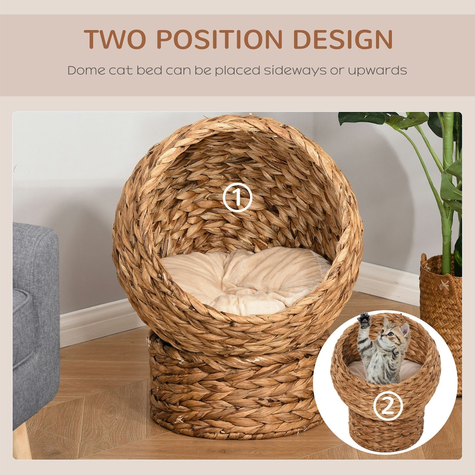 image 1 of PawHut Wicker Cat House, Raised Cat Bed with Cylindrical Base, 40 x 37 x 51 cm