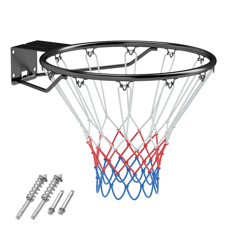 image 1 of COSTWAY Wall Mounted Basketball Rim Goal Replacement Black Black | Standard