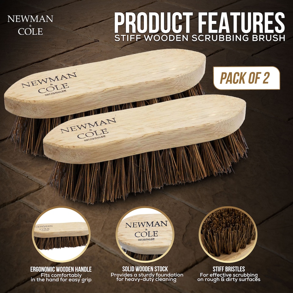 image 1 of Wooden Scrubbing Brush Heavy Duty Hand Scrubber with Stiff Natural Bassine Bristles | Bronze