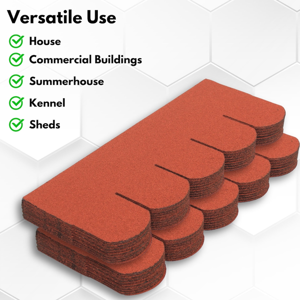 image 1 of Premium Asphalt Roof Shingles - Fish Scales Design 80 x 31.5 cm Weather Resistant Roofing Felt (25 Pcs)