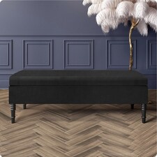 Safar Plain 137cm Ottoman Storage Bench - Plush Velvet Shoe Bench - Black Upholstery Footstool with Storage