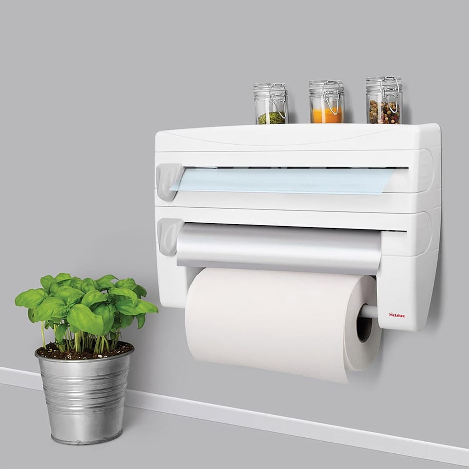 image 1 of Metaltex 4-in-1 Kitchen Roll Holder Dispenser - White