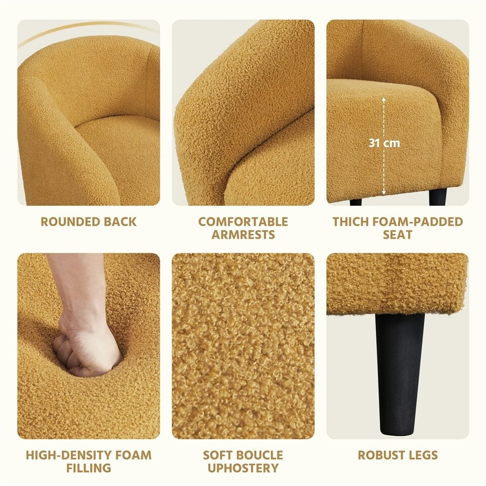 image 1 of Yaheetech Fabric Club Chair Upholstered Accent Barrel Chair Yellow | Mustard Yellow