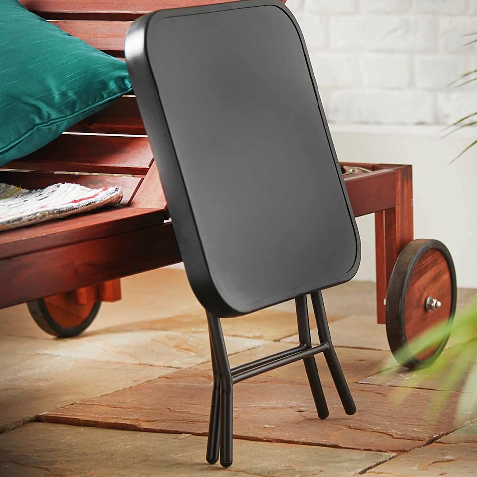 image 1 of Folding Side Table Glass Top Small Side Stool Drink Coffee Garden Home Furniture