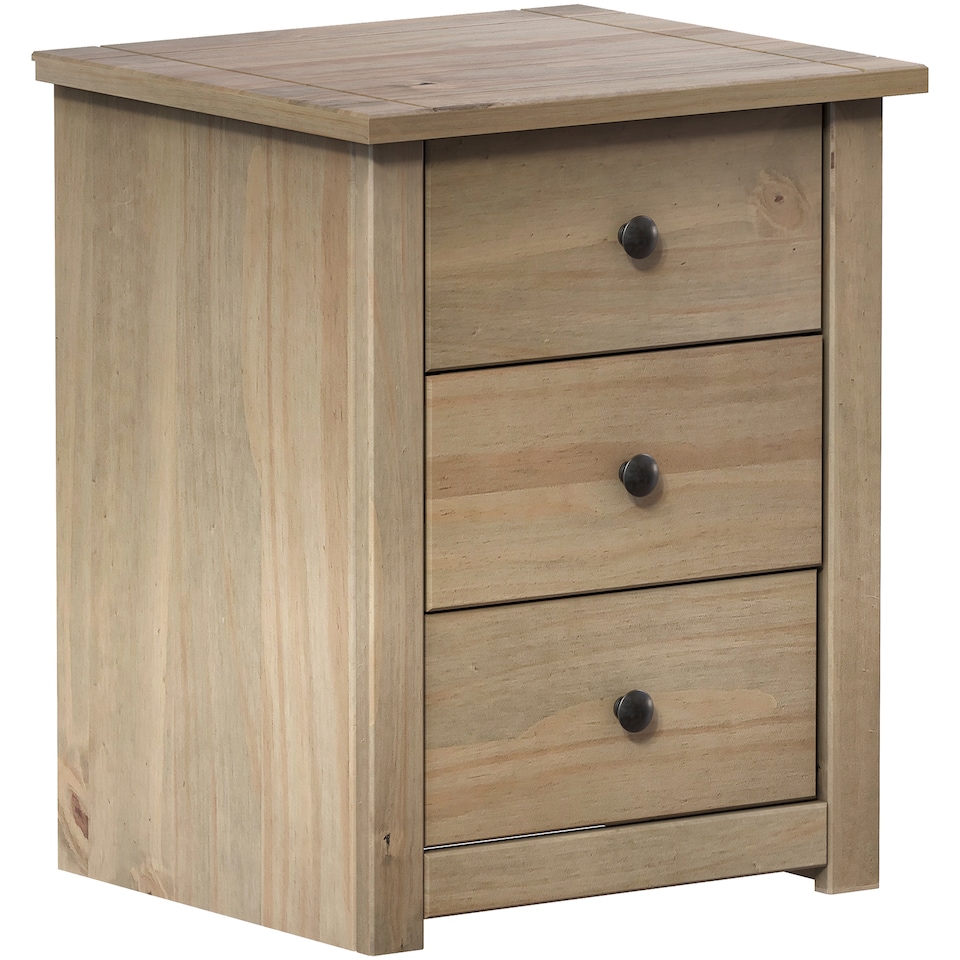 image 1 of Vida Designs Panama 3 Drawer Bedside Chest Cabinet Table Nightstand, Solid Pine Wood