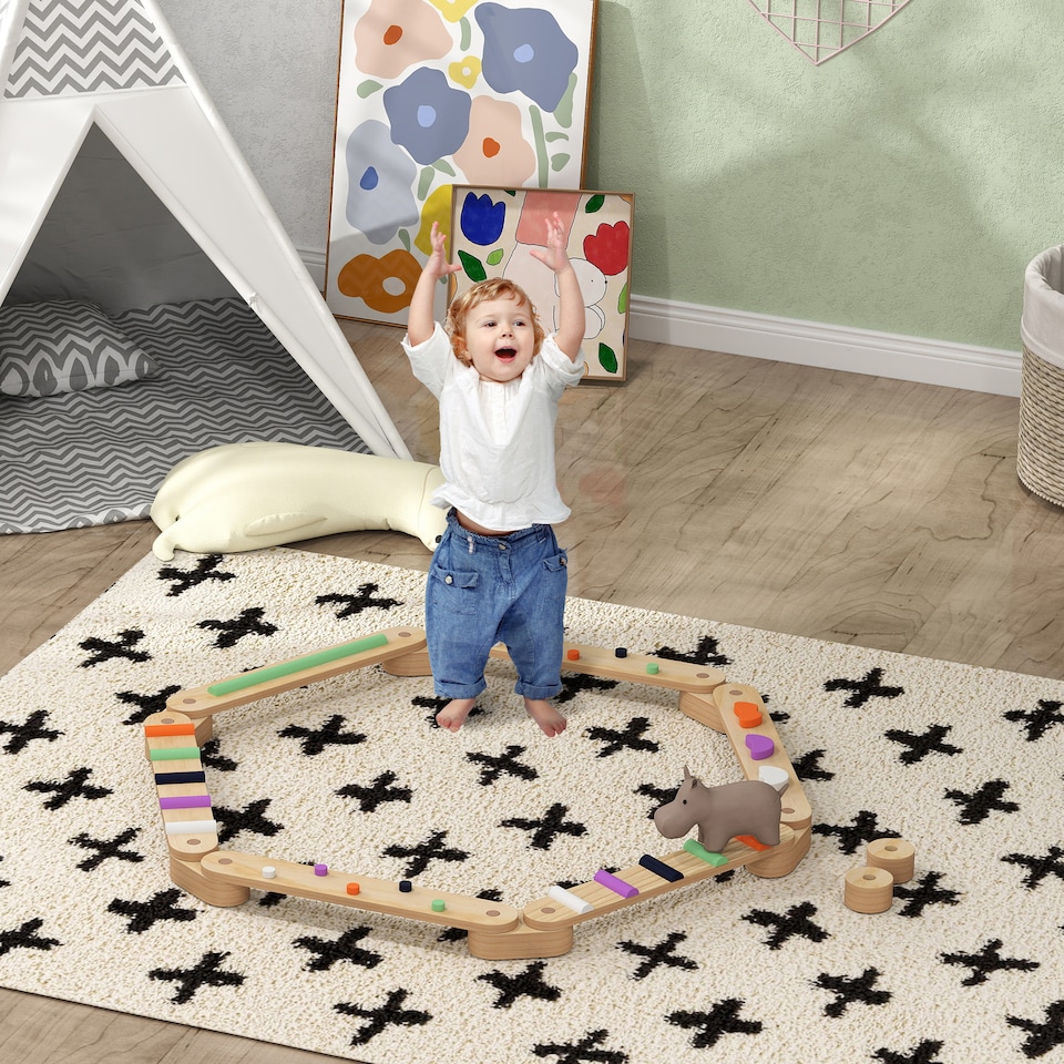 image 1 of AIYAPLAY Wooden Balance Beam for Kids 3-8 Years, Indoor Outdoor Use