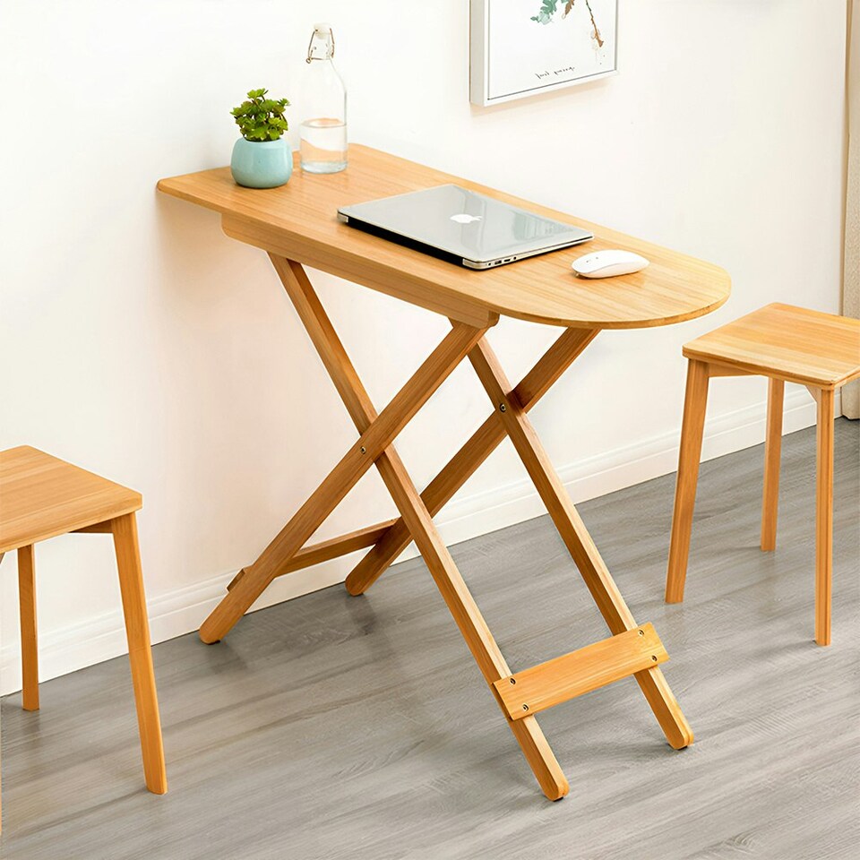 image 1 of Living and Home Foldable Small Wooden End Table 98 W x 38.5 D x 76.3 Hcm Brown