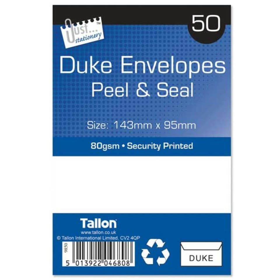 image 1 of Tallon Just Stationery Peel & Seal Envelopes - Duke White (Pack of 50)