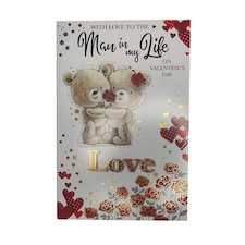 With Love To The Man In My Life Teddies With Rose Design Valentine's Day Card