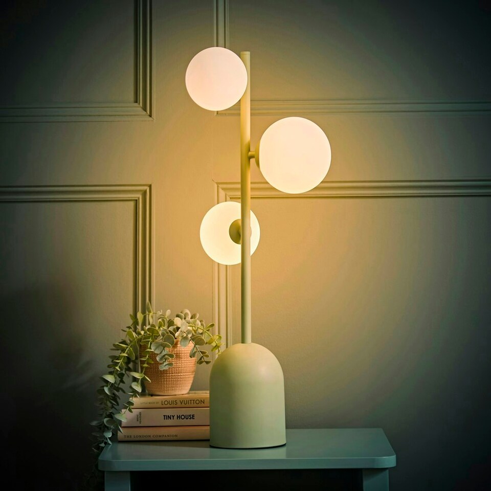 image 1 of ValueLights Marlow Sage Green Opaque Glass Globe 3 Way Table Lamp
