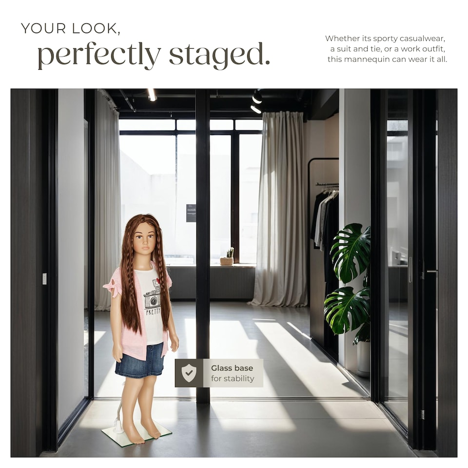 image 1 of Mannequin - adjustable, full body, life size, realistic proportions, glass plate stand | Cream | beige | Child | 1