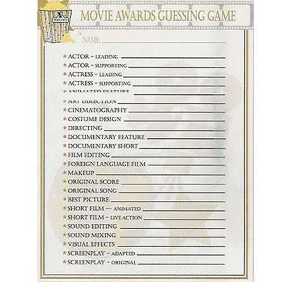 Movie Awards Ballot Game - 16 Sheets Pack