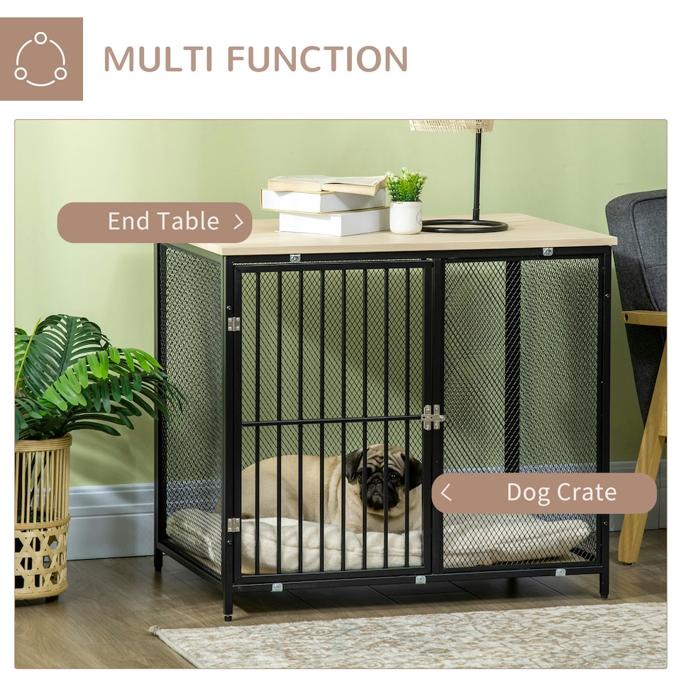 image 1 of PawHut Dog Crate Furniture w/ Soft Cushion, for Indoor Use, Small, Medium Dogs