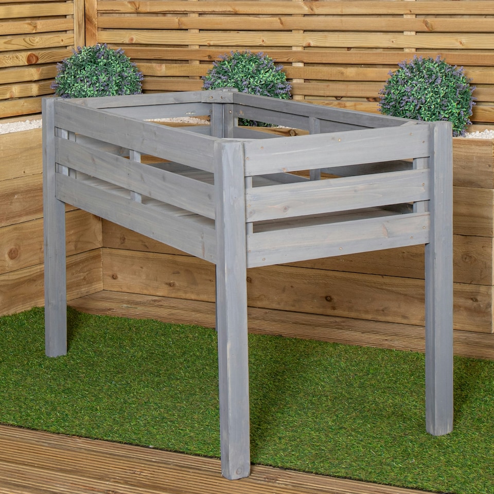 image 1 of 75 x 123cm Samuel Alexander Large Raised Grey Wooden Garden Bed Planter with Slatted Base Grey