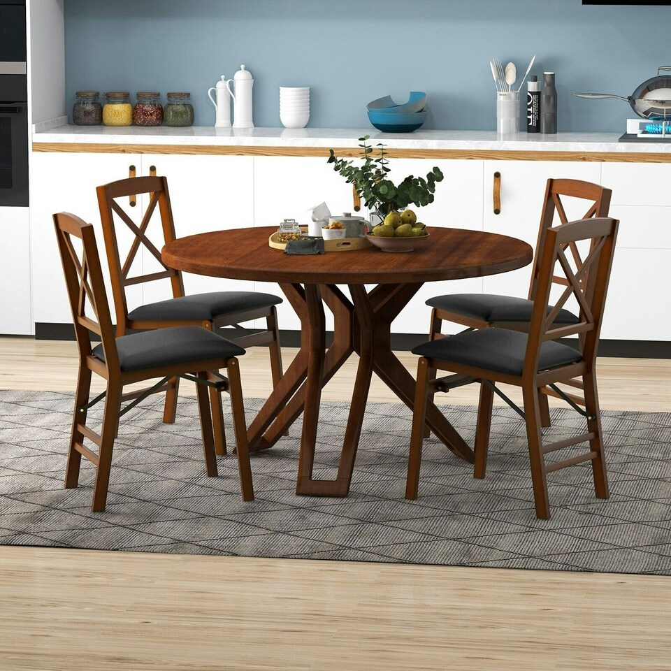image 1 of COSTWAY Set of 2 Folding Chair Padded Kitchen Dining Seat Brown
