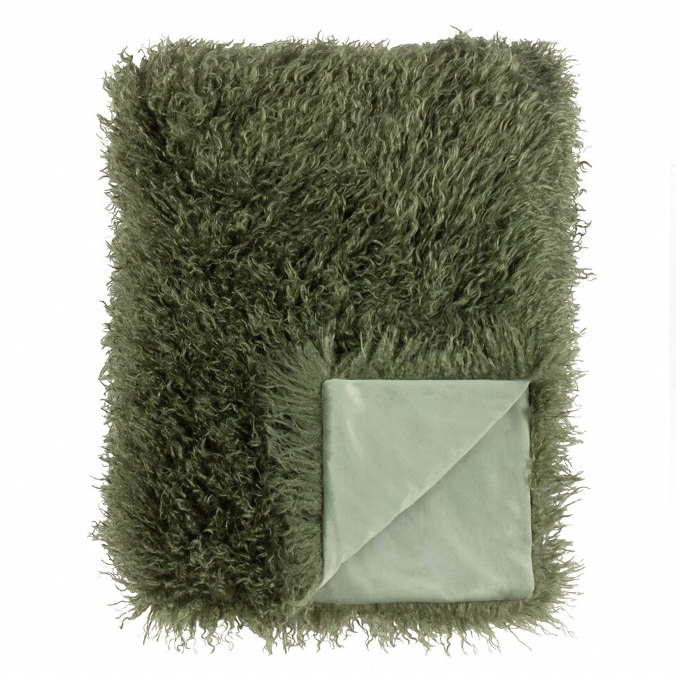 image 1 of furn. Rowan Faux Fur Throw | Green | Khaki | 1