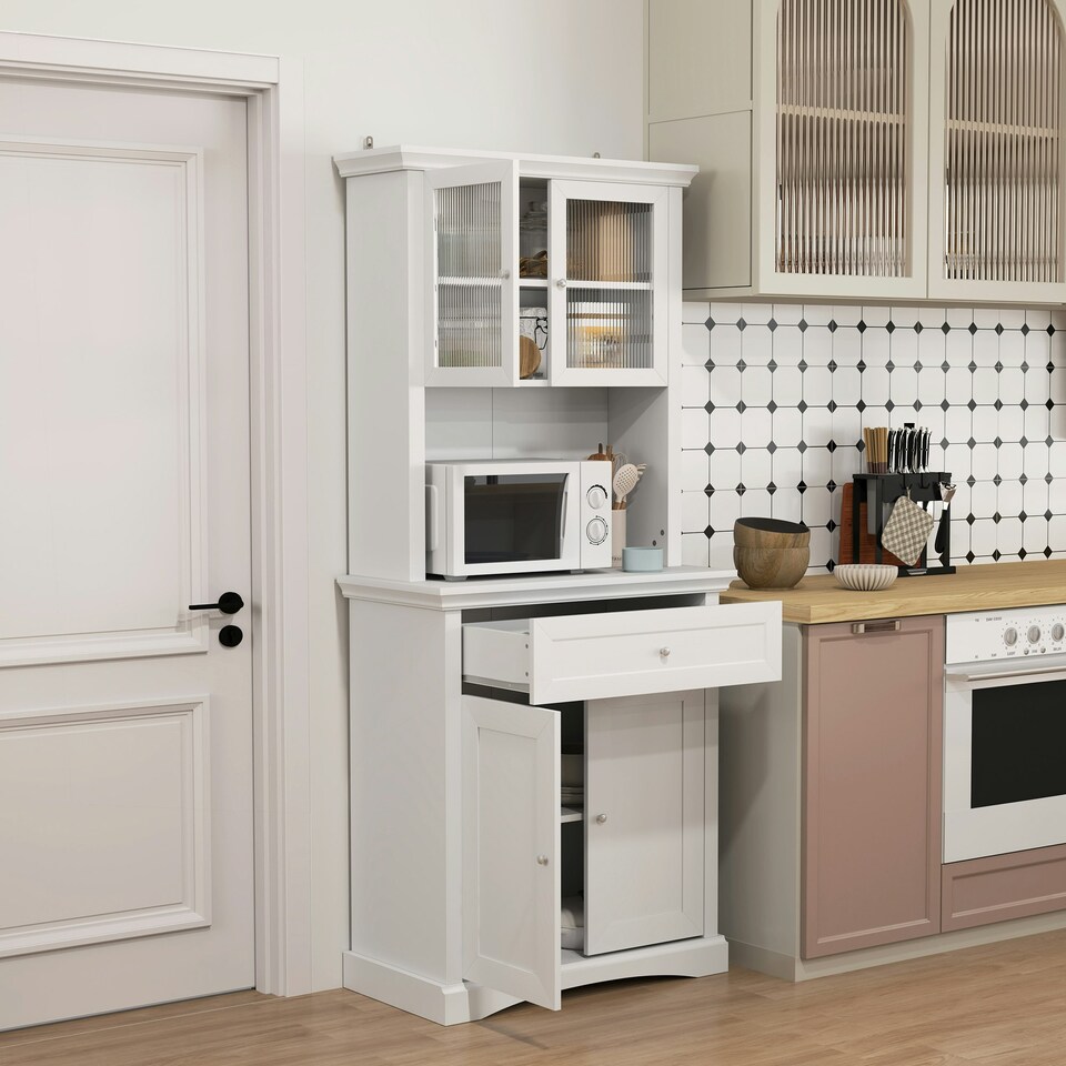 image 1 of HOMCOM Kitchen Cupboard Storage Cabinet with Drawer, Doors and Shelves, White