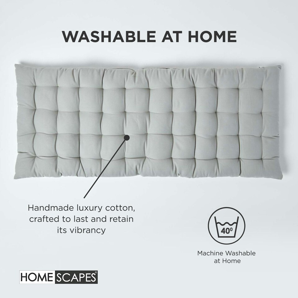image 1 of Homescapes Garden Bench Cushion Luxury 3 Seater 100% Cotton Indoor Outdoor Seat Pad Grey | 143 x 48 cm