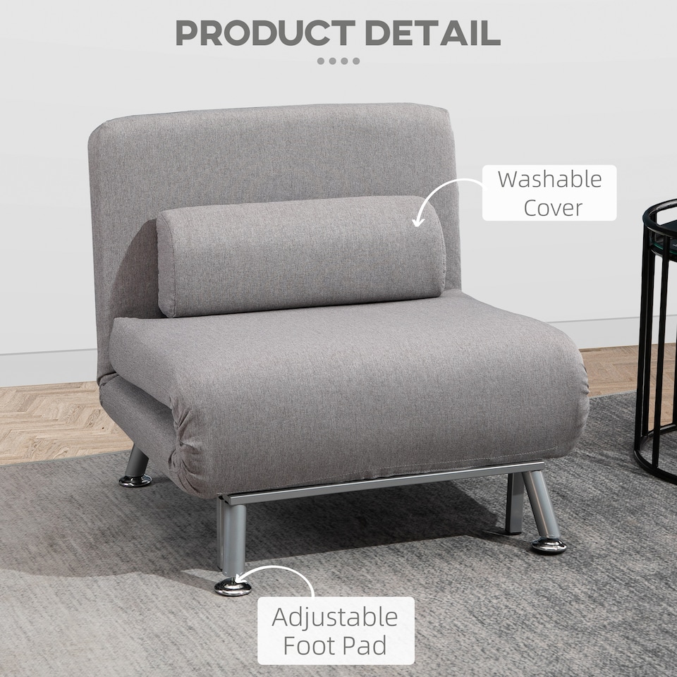 image 1 of HOMCOM Linen Chair Bed, 3-in-1 Convertible Sleeper Chair with Adjustable Backrest, Pillow, for Living Room, Bedroom, Grey