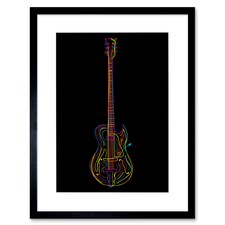 Electric Guitar Line Colourful Music 12x16" Framed Wall Art Print