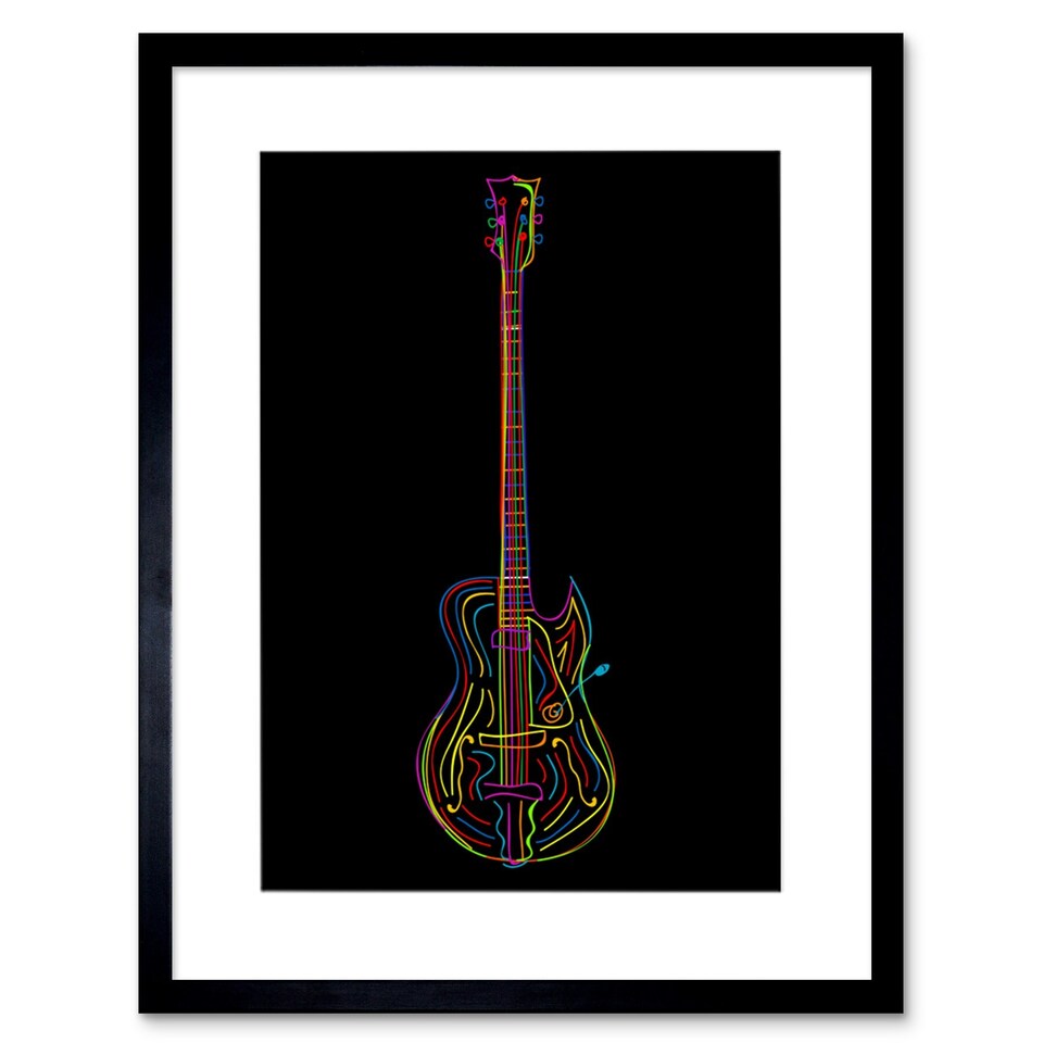 image 1 of Electric Guitar Line Colourful Music 12x16" Framed Wall Art Print