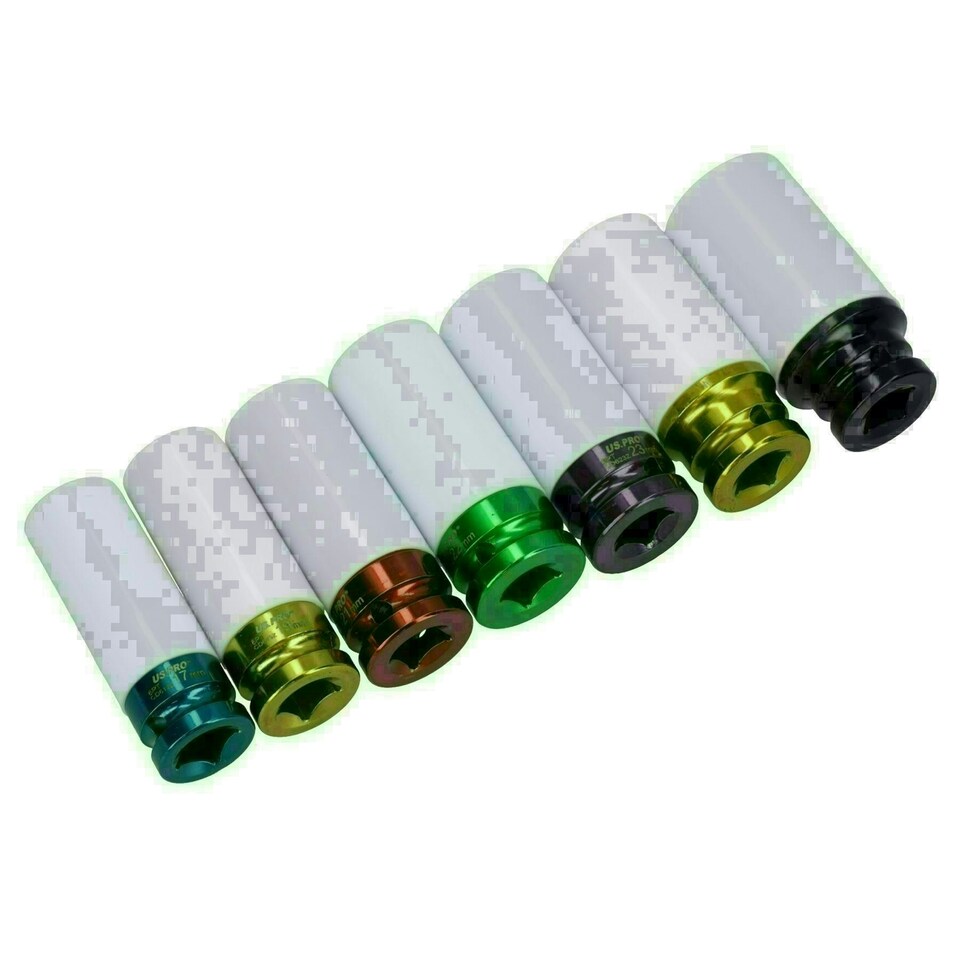 image 1 of 1/2in Drive Alloy Wheel Nut Deep Impact Sockets 17mm - 27mm 6 Point 7pc Set