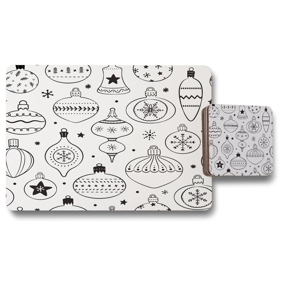 hand drawn christmas decorations placemat coaster set | Multi