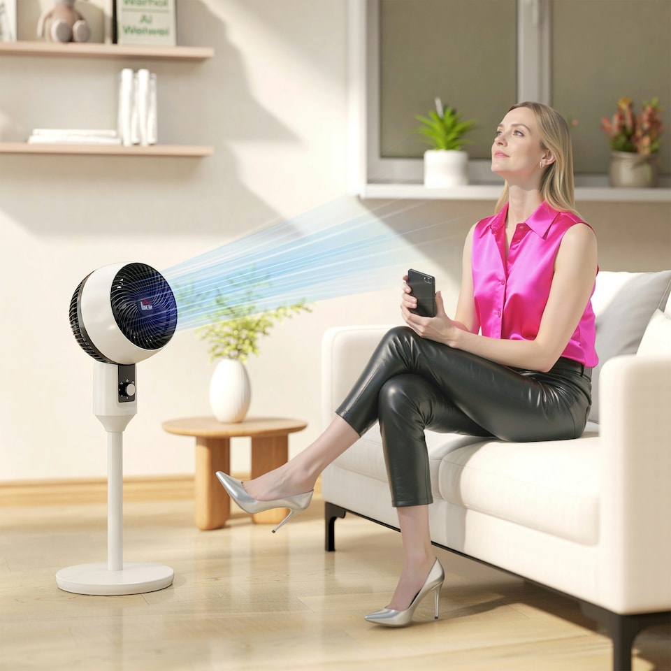 image 1 of HOMCOM 9 Inch Air Circulator Fan 70° Oscillation Carry Handle Black White