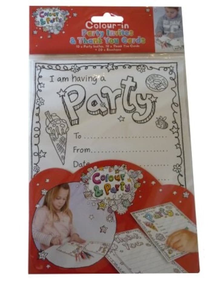image 1 of Pack of 10 Colour-in Invite+thank You Cards