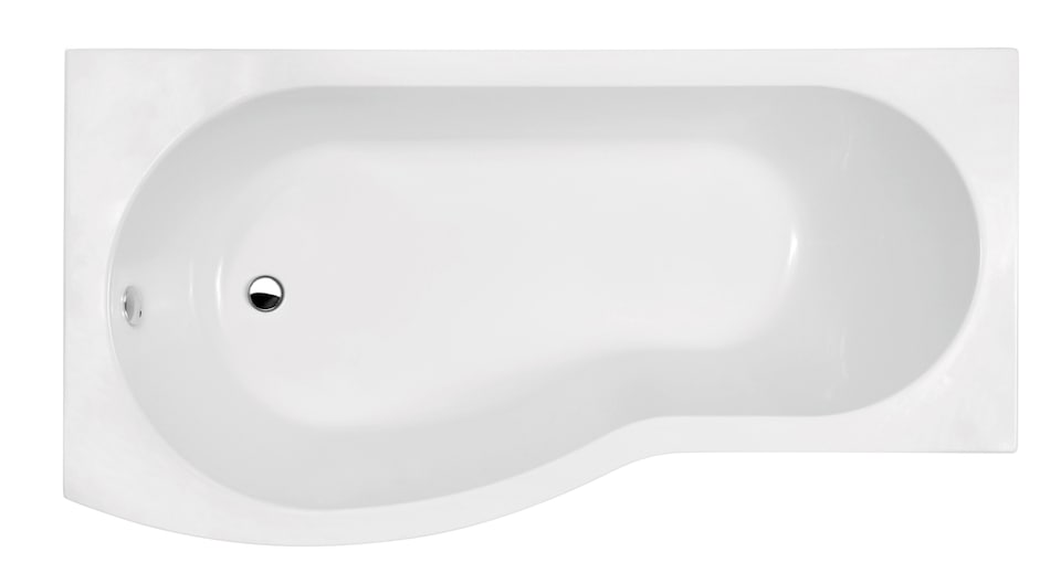 image 1 of Modern B Shape Left Hand Shower Bath Tub with Leg Set, 1700mm - White | White | White