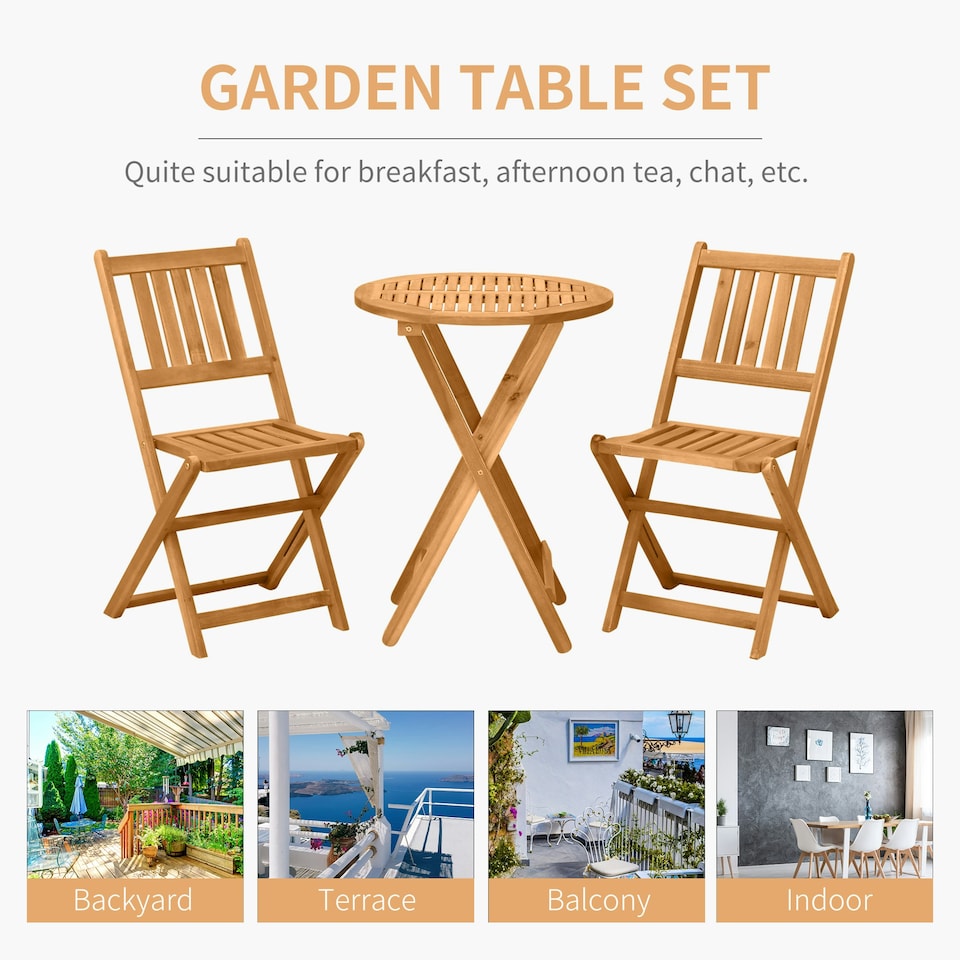 image 1 of Outsunny Folding Patio Bistro Set of 3 Dining Table Set with 2 Foldable Chairs