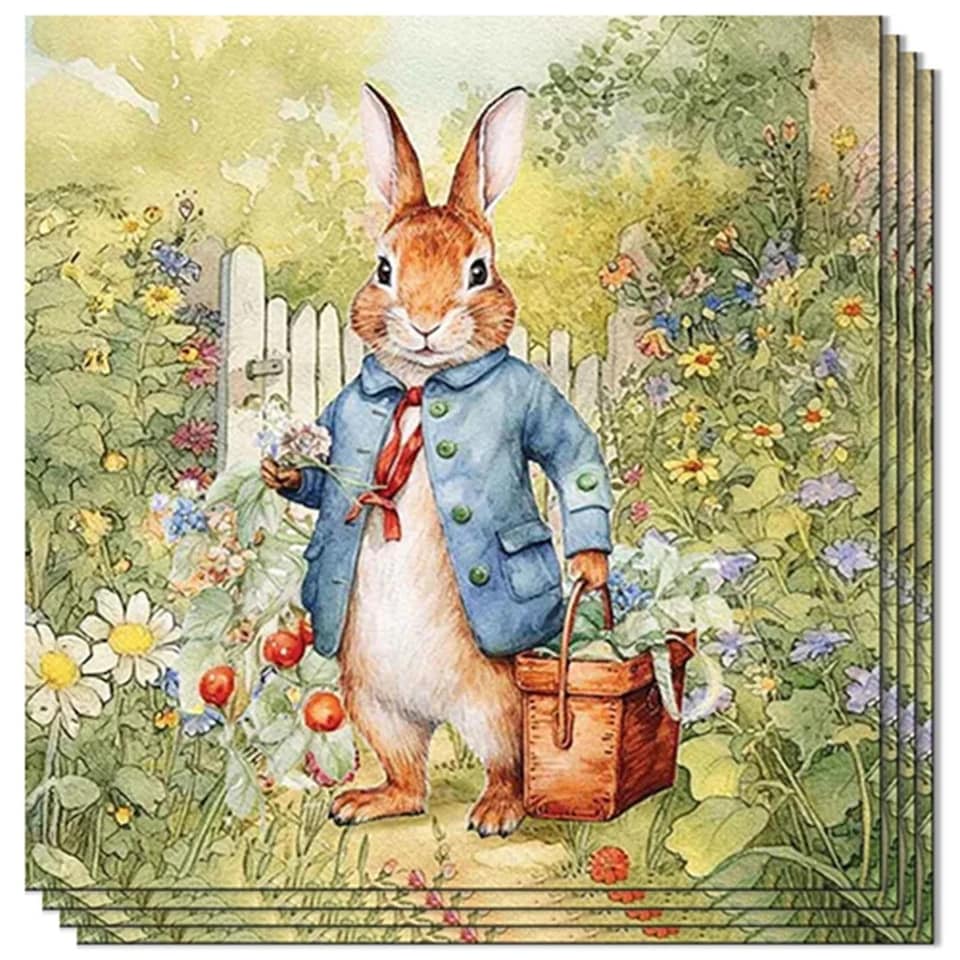 image 1 of Watercolour Bunny Rabbit Easter Paper Luncheon Napkins 3 Ply 33cm - Pack of 20