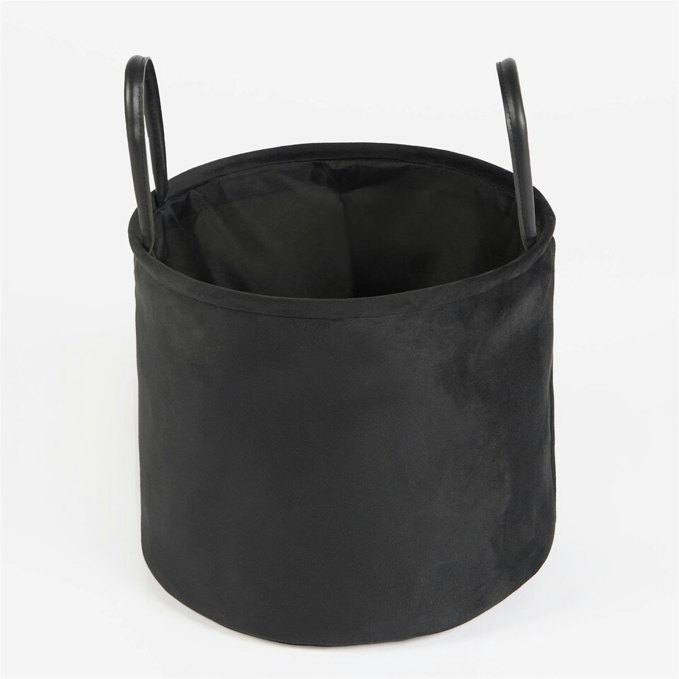 image 1 of OHS Velvet Storage Basket Home Modern Hamper Clothes Toys Organiser Fabric Bag Black