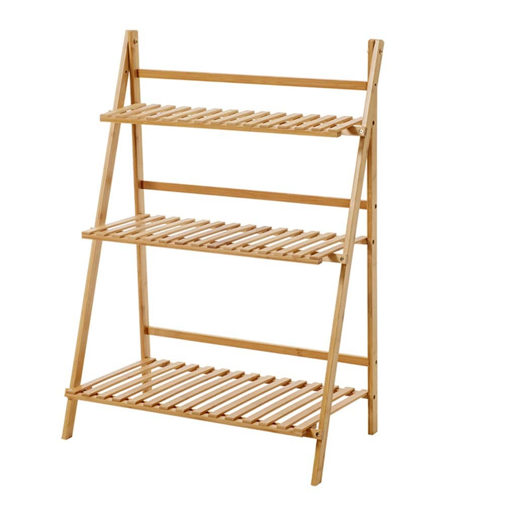 Living and Home 3-Tier Foldable Wooden Ladder Shelf Rack - Natural