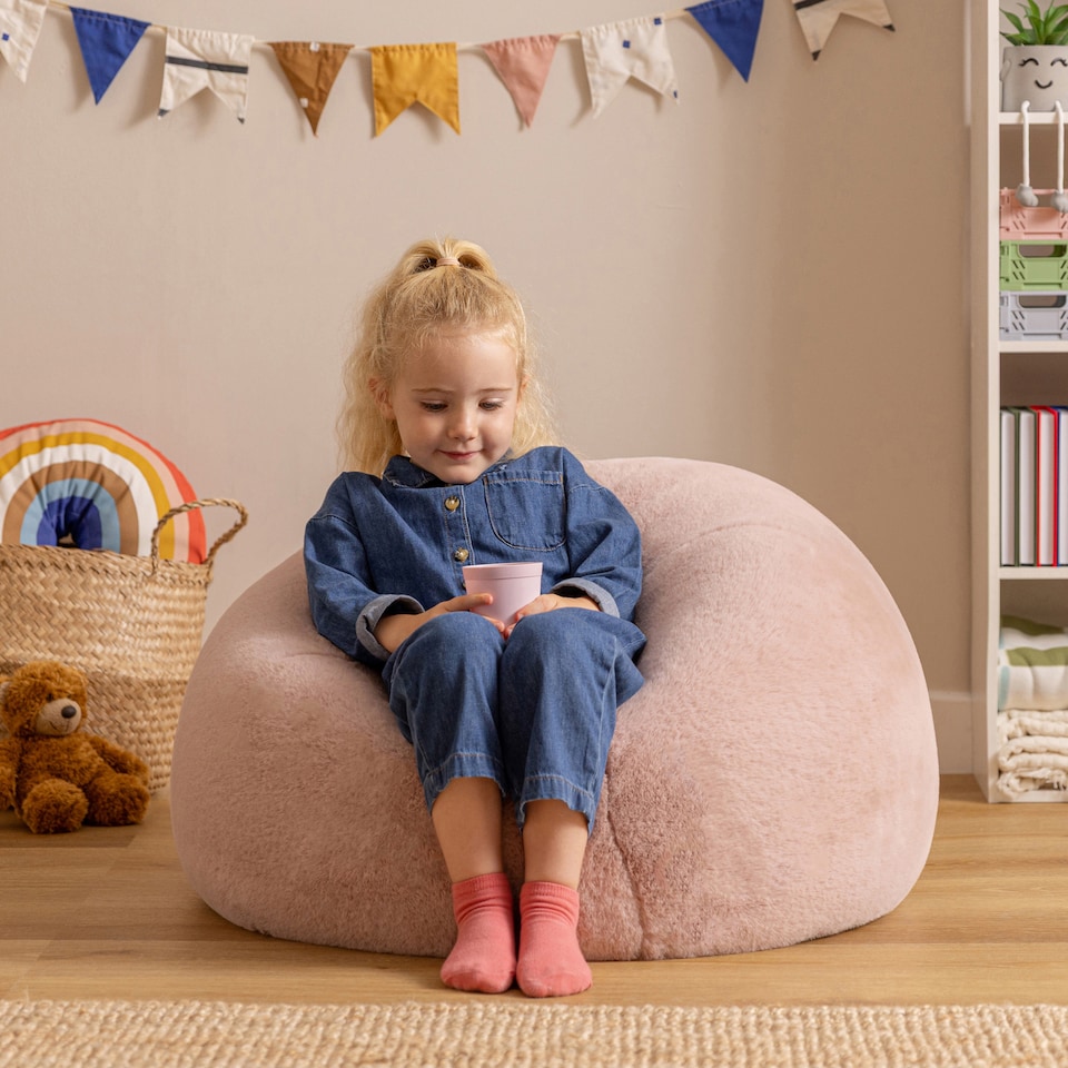 image 1 of Icon Kids Kingston Rabbit Faux Fur Classic Dome Bean Bag, Rose Pink