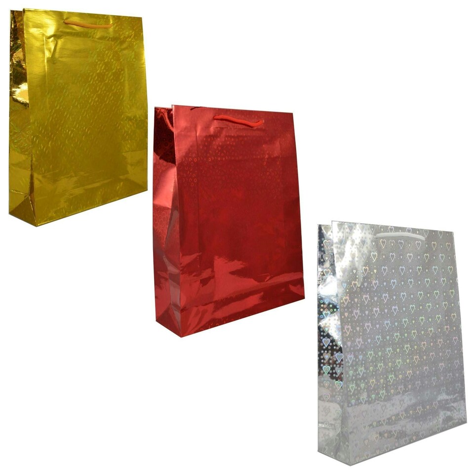 image 1 of 4 Assorted Large Holographic Decorative Paper Gift Bags Multi