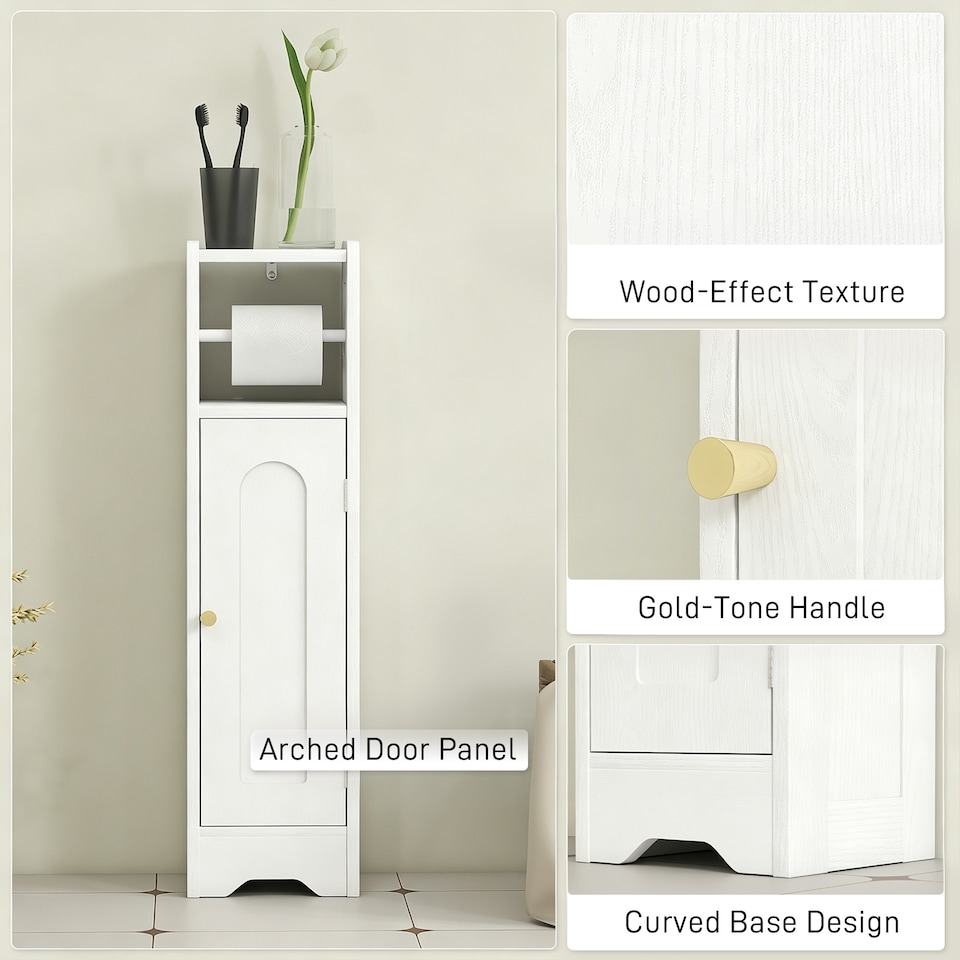 image 1 of HOMCOM Toilet Roll Holder Slim Bathroom Cabinet with Adjustable Shelf White
