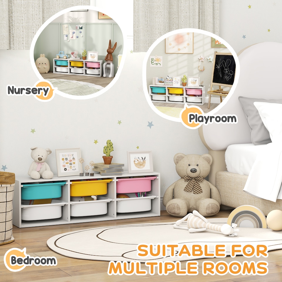 image 1 of AIYAPLAY 2 Tiers Toy Storage Organiser with 6 Plastic Bins, Low Height