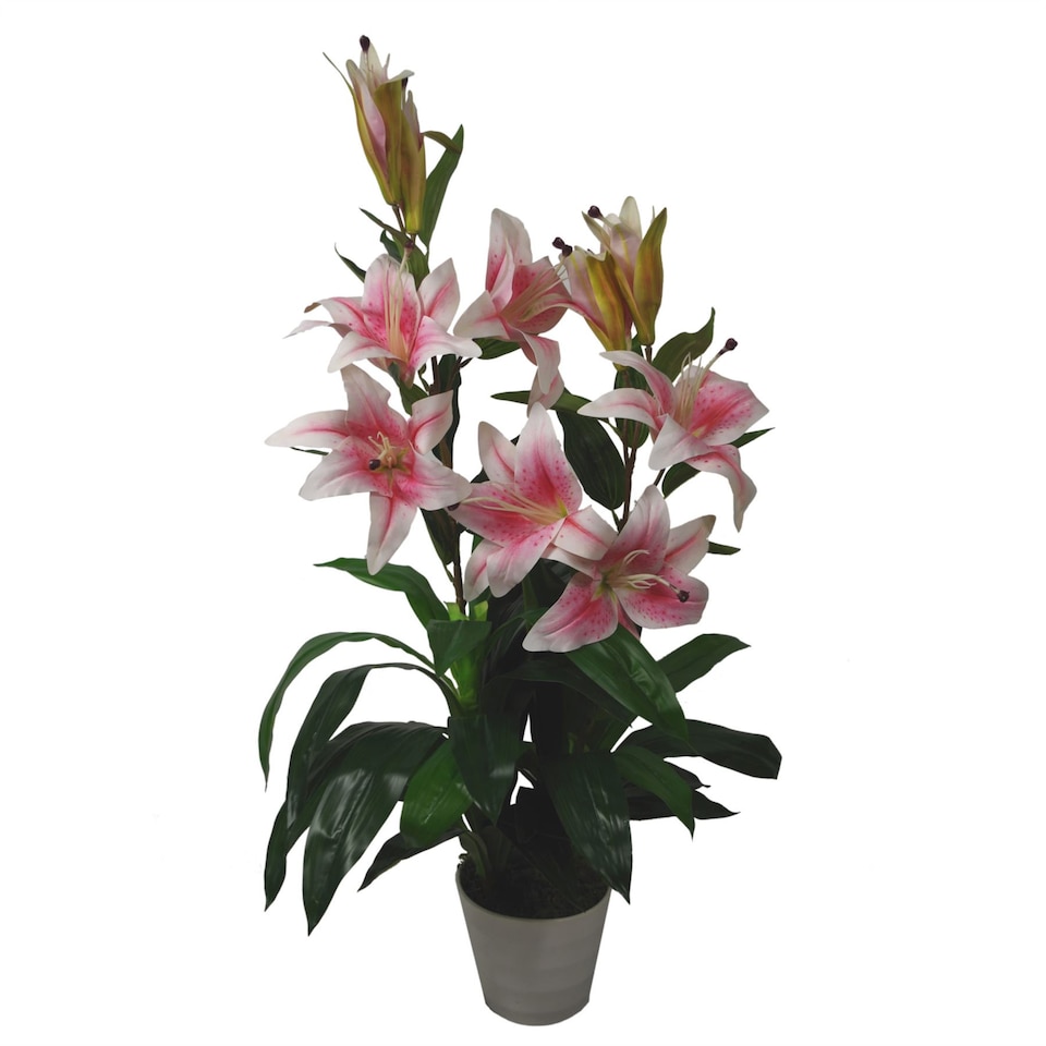 image 1 of 90cm (3ft) Artificial Lily Stargazer Style Lillies Plant Large Flowers Pink