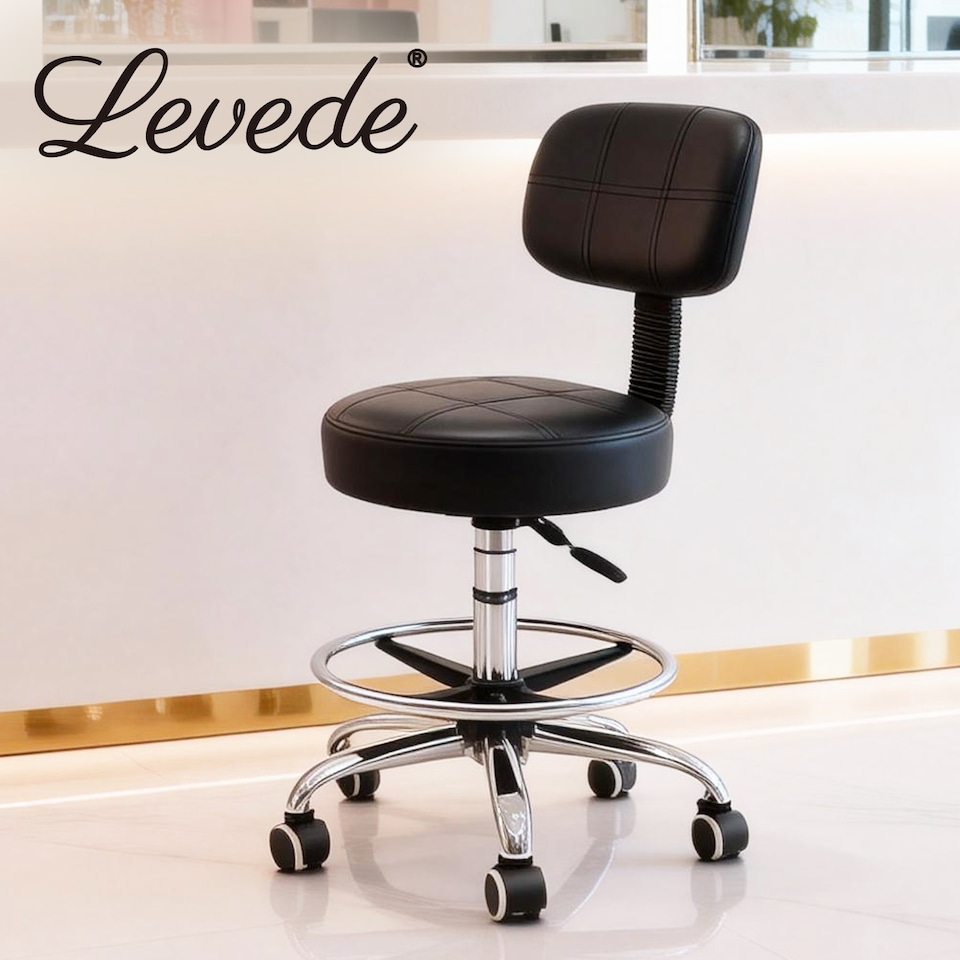 image 1 of Levede Swivel Drafting Chair Low Back Round Rolling Stool Height Adjustable