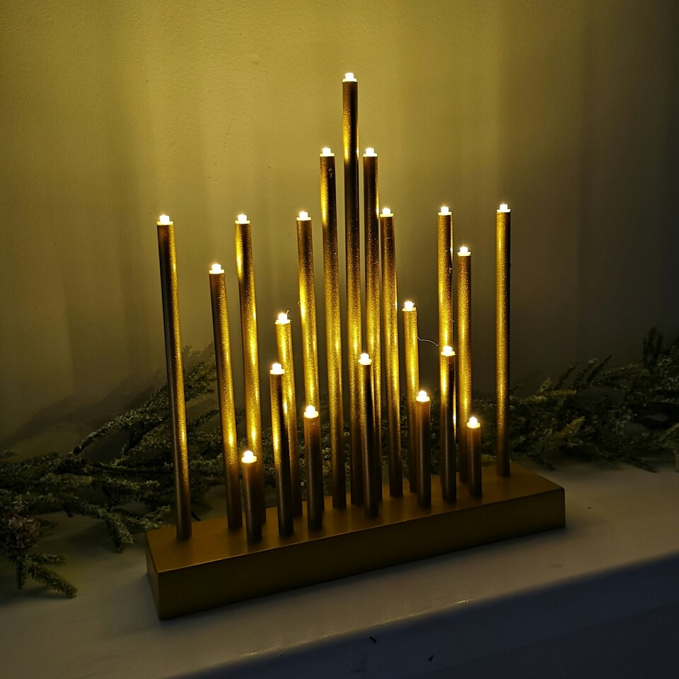 image 1 of 25cm Premier Christmas Candlebridge with 20 LEDs & Timer in Gold  Battery Operated