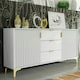 image 5 of Bold sideboard 140cm white ribbed fronts gold accents White