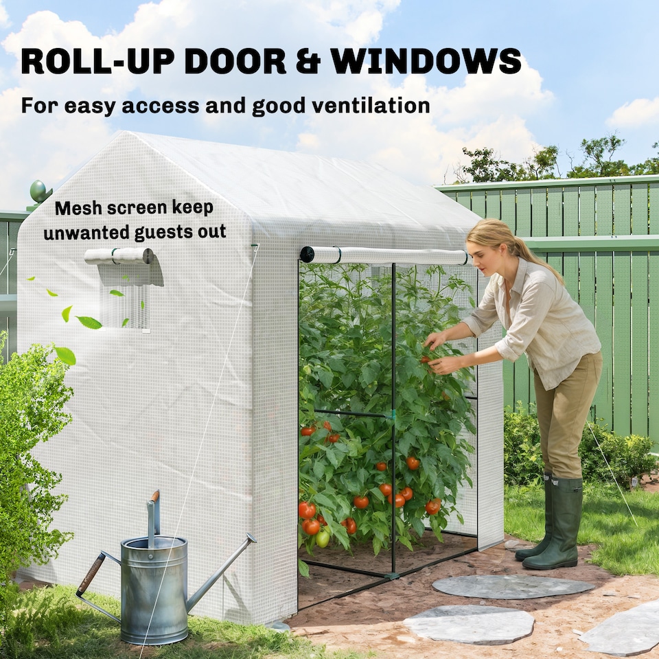 image 1 of Outsunny Walk-in Greenhouse, Green House with Mesh Windows, White | White | White