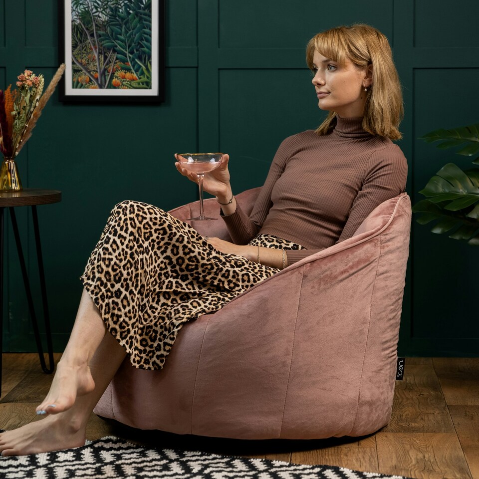 image 1 of icon Sirena Scallop Chair Bean Bag Dusk Pink Velvet Bean Bags Pink