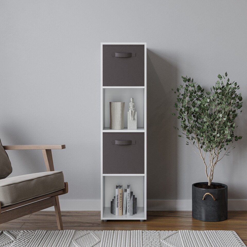 image 1 of 4 -Cube Tall Shelving Unit With Non Woven Inserts | White | White & Black | 1