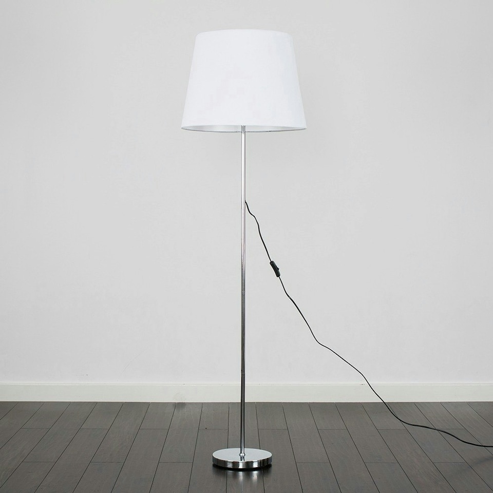 image 1 of ValueLights Modern Polished Chrome Metal Standard Floor Lamp With White Shade